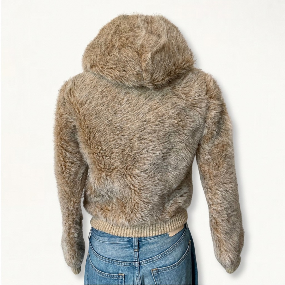 Vintage Cropped Faux Fur Hooded Zip-Up Jacket - Picture 8 of 16